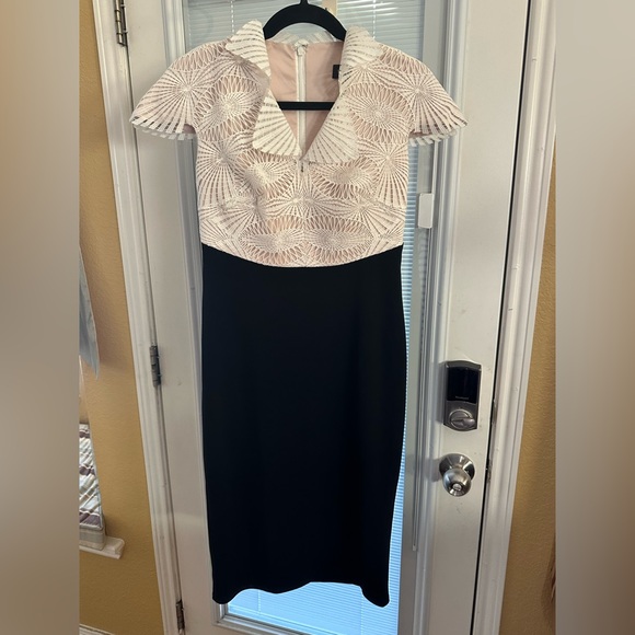 Tadashi Shoji Elegant Black and Cream lace Dress size 2 - Picture 3 of 10